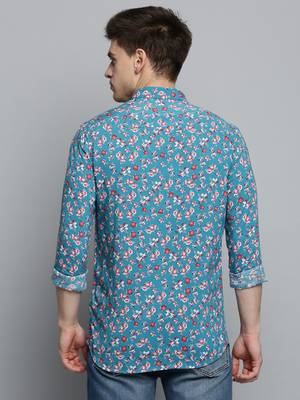 men's long sleeves floral blue shirt 4