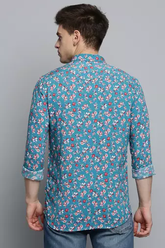 men's long sleeves floral blue shirt