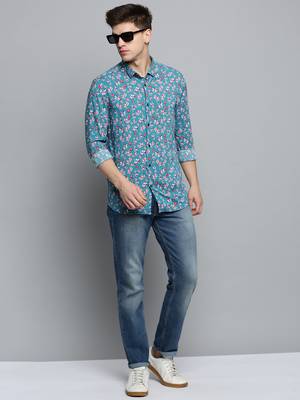 men's long sleeves floral blue shirt 5