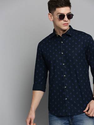 men's long sleeves animal navy blue shirt 1