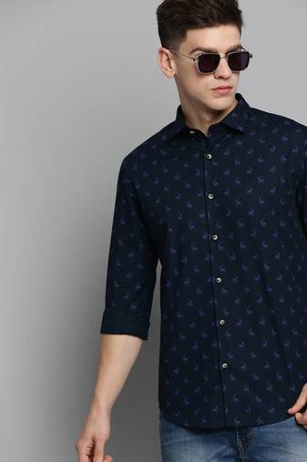 men's long sleeves animal navy blue shirt