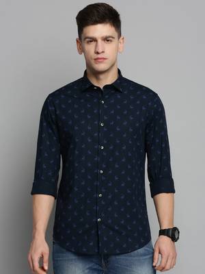 men's long sleeves animal navy blue shirt 2