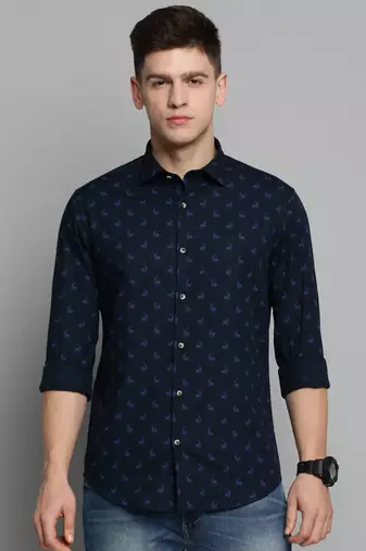 men's long sleeves animal navy blue shirt
