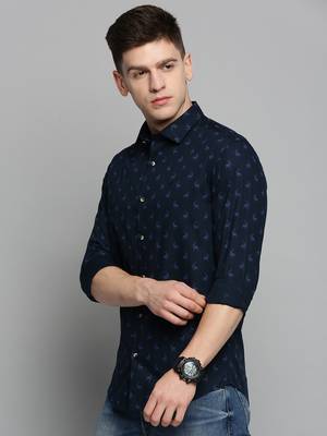 men's long sleeves animal navy blue shirt 3