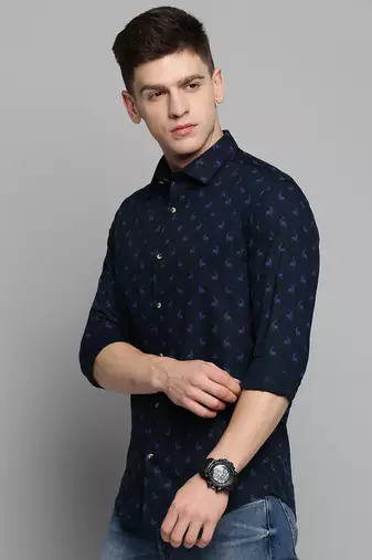 men's long sleeves animal navy blue shirt