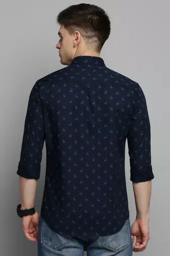 men's long sleeves animal navy blue shirt