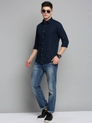 men's long sleeves animal navy blue shirt 5