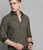 men's long sleeves geometric olive shirt