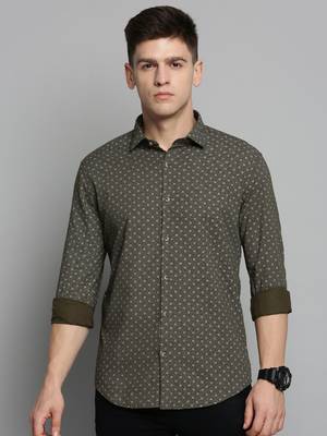 men's long sleeves geometric olive shirt 2