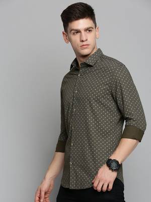 men's long sleeves geometric olive shirt 3