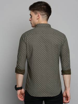 men's long sleeves geometric olive shirt 4