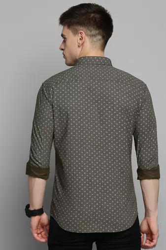 men's long sleeves geometric olive shirt