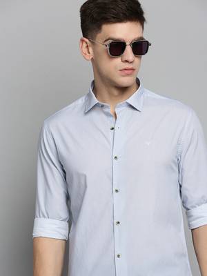 men's long sleeves micro ditsy white shirt 1