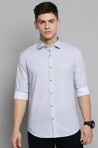 men's long sleeves micro ditsy white shirt