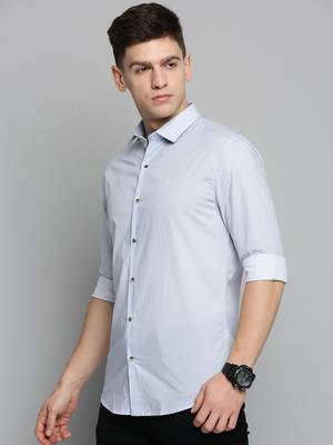men's long sleeves micro ditsy white shirt 3