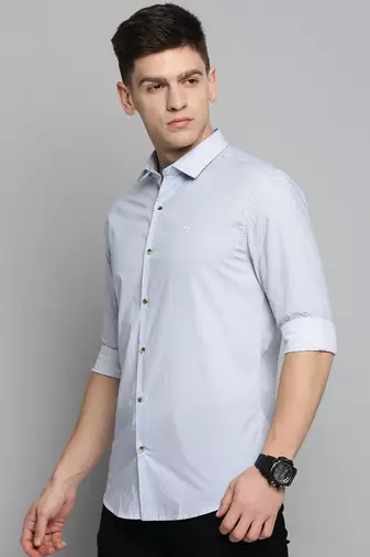 men's long sleeves micro ditsy white shirt