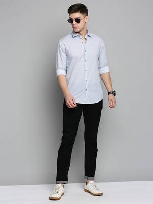 men's long sleeves micro ditsy white shirt 5