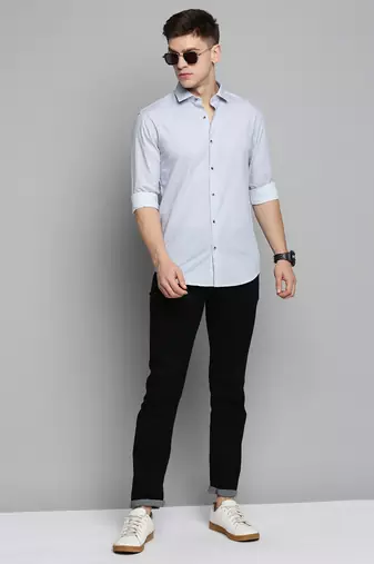 men's long sleeves micro ditsy white shirt