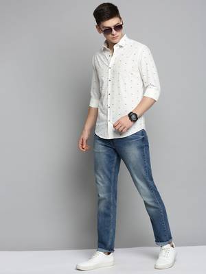 men's long sleeves conversational white shirt 5