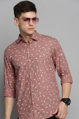 men's long sleeves floral mauve shirt