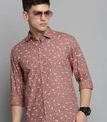 men's long sleeves floral mauve shirt