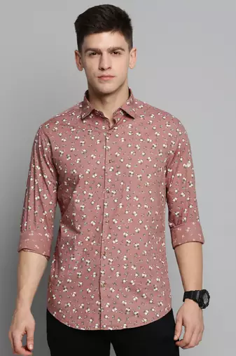 men's long sleeves floral mauve shirt