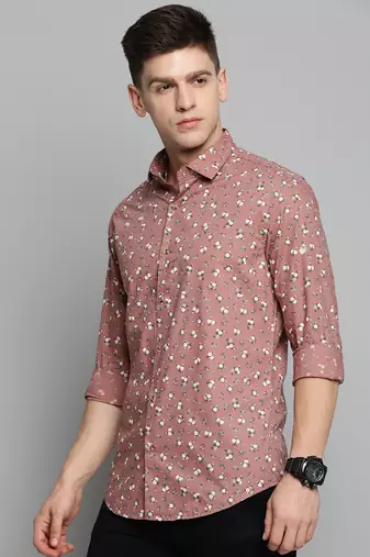men's long sleeves floral mauve shirt