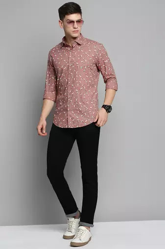 men's long sleeves floral mauve shirt