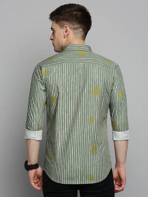 men's long sleeves vertical stripes olive shirt 4