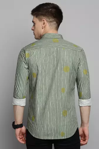 men's long sleeves vertical stripes olive shirt