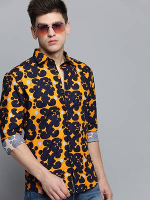 men's long sleeves abstract orange shirt 1