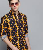 men's long sleeves abstract orange shirt