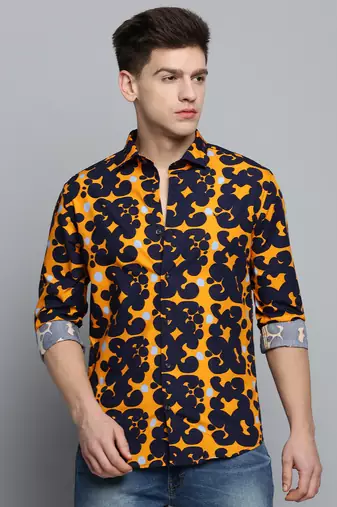 men's long sleeves abstract orange shirt