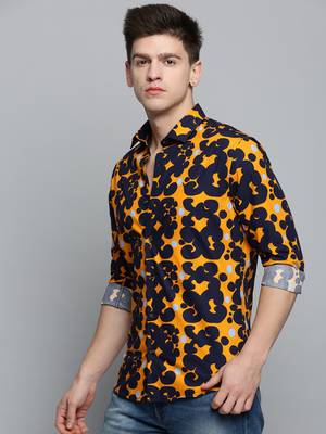 men's long sleeves abstract orange shirt 3