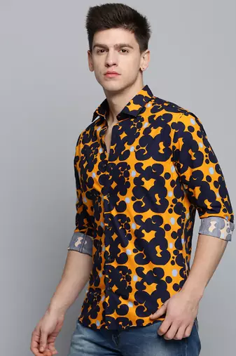 men's long sleeves abstract orange shirt