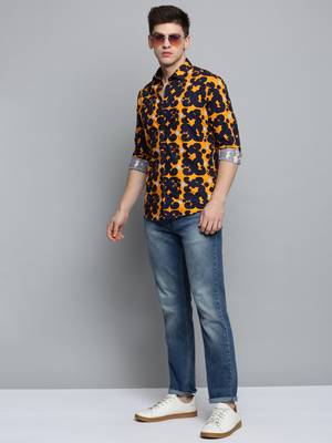 men's long sleeves abstract orange shirt 5