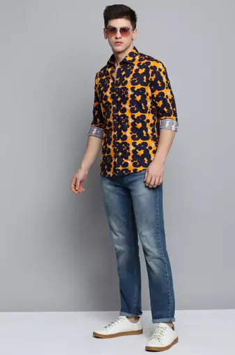 men's long sleeves abstract orange shirt