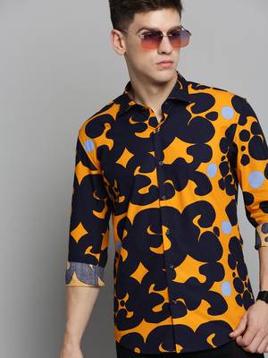 men's long sleeves abstract navy blue shirt 1