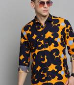 men's long sleeves abstract navy blue shirt