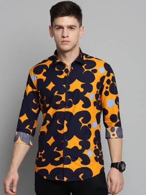 men's long sleeves abstract navy blue shirt 2