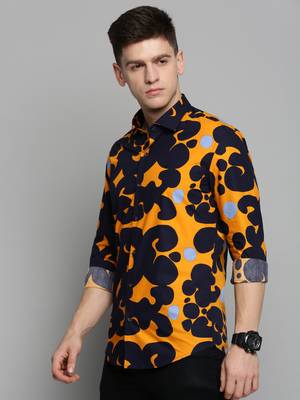 men's long sleeves abstract navy blue shirt 3