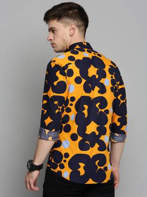 men's long sleeves abstract navy blue shirt 4