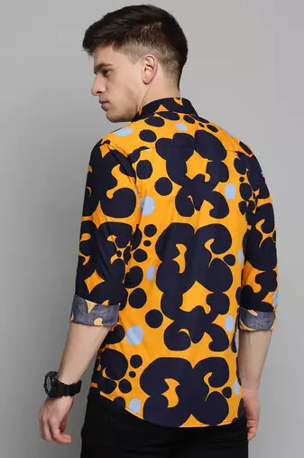 men's long sleeves abstract navy blue shirt