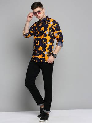 men's long sleeves abstract navy blue shirt 5