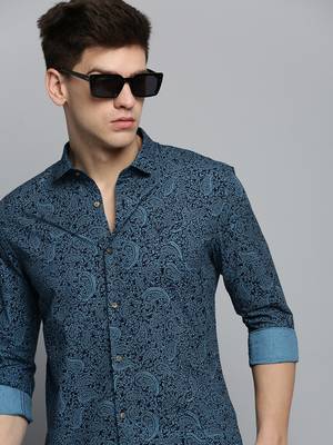 Showoff men's long sleeves ethnic motifs black shirt 1