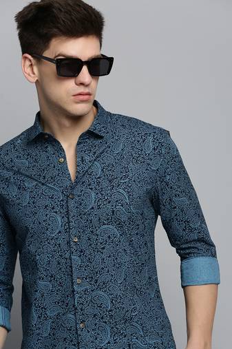 Showoff men's long sleeves ethnic motifs black shirt