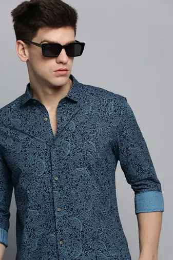 Showoff men's long sleeves ethnic motifs black shirt