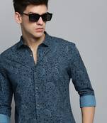 Showoff men's long sleeves ethnic motifs black shirt
