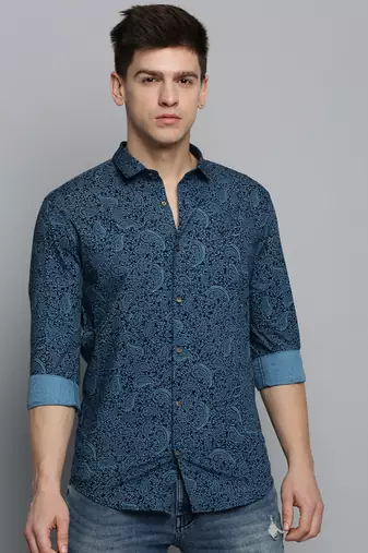Showoff men's long sleeves ethnic motifs black shirt