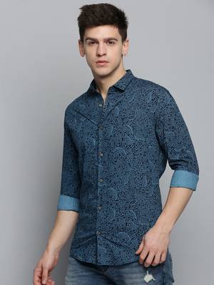 Showoff men's long sleeves ethnic motifs black shirt 3